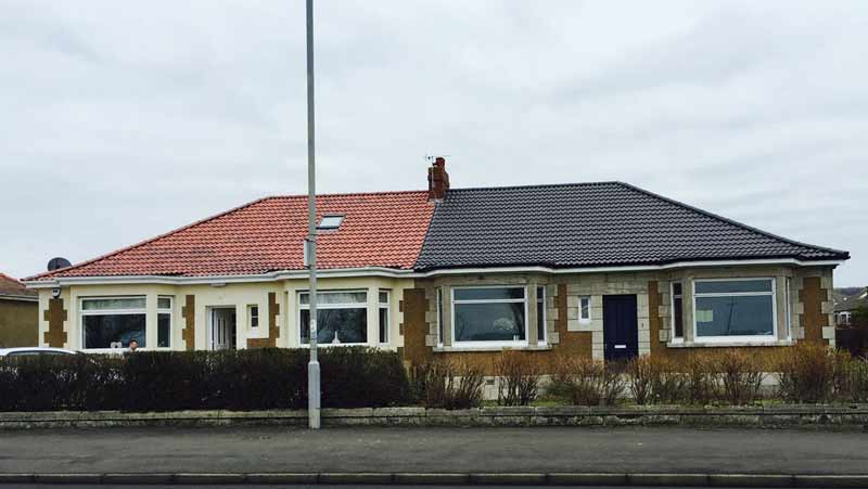 Double roof, left is terracotta, right is charcoal tiles
